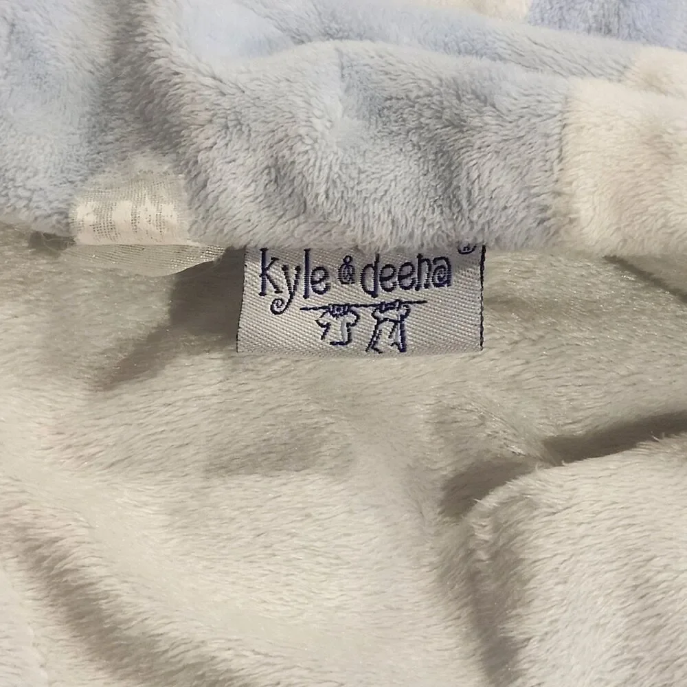 Kyle & Deena Patchwork Square Baby Blanket BLUE & WHITE Minky Dot Stripes Ribbed